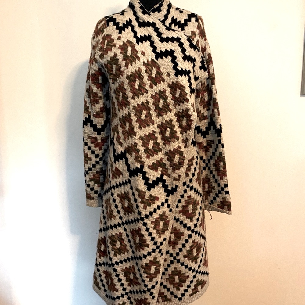 Olivia Sky Cream Tan And Brown Knit Open Front Wrap Cardigan Size M